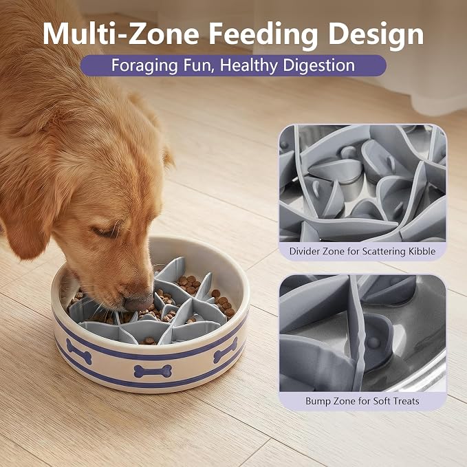 Silicone Dog Slow Feeder Bowl Insert with Suction Cups, Cuttable Food-Grade Lick Mat Divider Fits Stainless Steel Ceramic Glass Dog Bowls, Helps Slow Down Eating, Grey