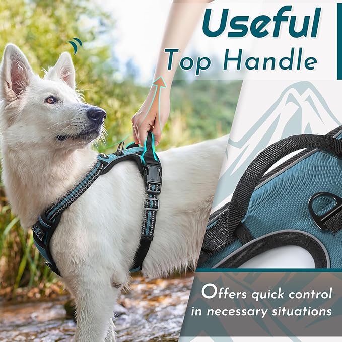 Eagloo Dog Harness Small Sized Dog, No Pull Service Vest with Reflective Strips and Control Handle, Adjustable and Comfortable for Walking, No Choke Pet Harness with 2 Metal Rings, Dark Green, S