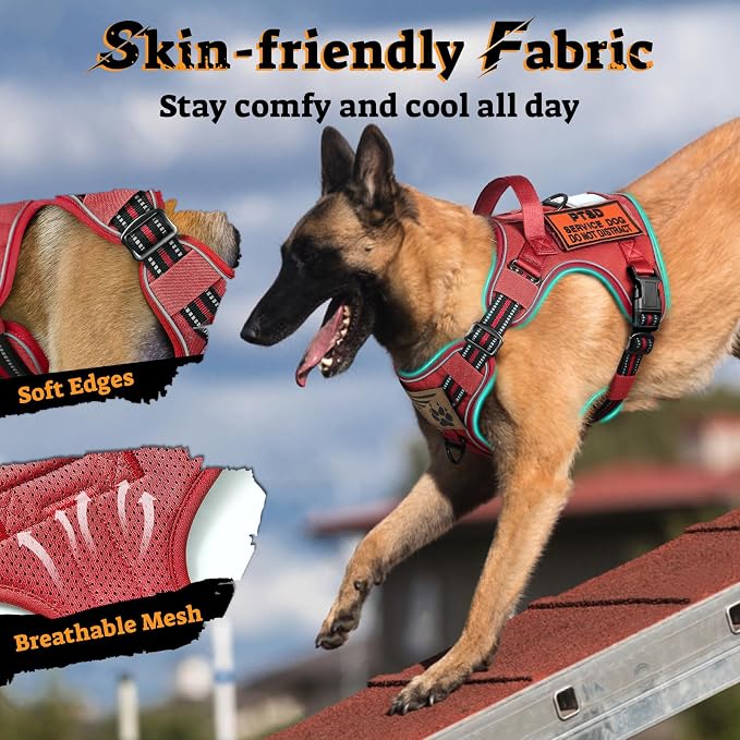 rabbitgoo Tactical Dog Harness for Large Dogs No Pull Adjustable Military Vest with Handle MOLLE Reflective Heavy Duty Dog Vest for Walking Training Hunting Outdoor Working Medium Size Dog Red L