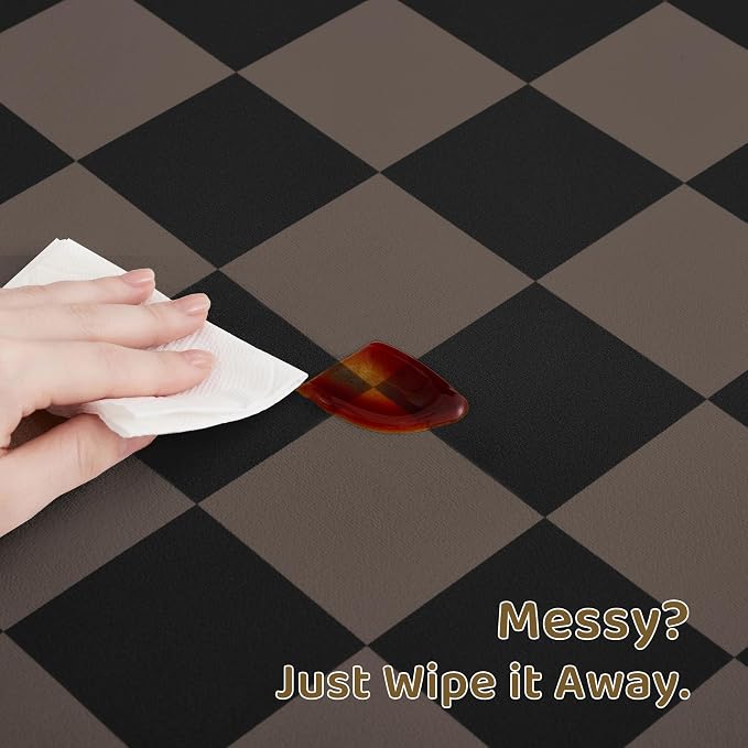 Checkered Dog Feeding Mat, Absorbent Mats for Dog Food and Water Bowl, Dispenser, Aesthetic Orange Checkerboard Pet Placemat for Dogs, Cats, Puppy Accessories (Brown, 16 x 24)
