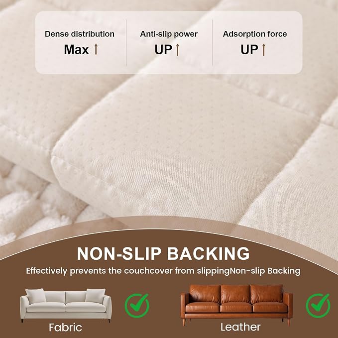 OTOB All Seasons Couch Covers for 3 Cushion Sofa Pet Friendly, Non Slip Plush Fuzzy Sofa Covers Washable, Soft Cozy Sofa Slipcovers Dog Bed Mat Furniture Protector (Cream, 27.6" x 82.7")