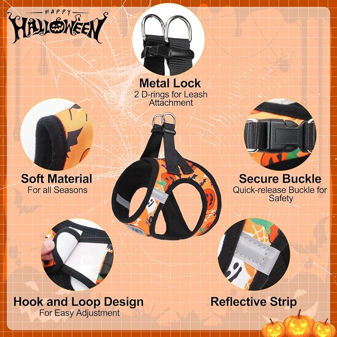 BEAUTYZOO Step in Dog Harness and Leash Set,Floral Pattern Reflective Dog Harness No Pull No Choke Puppy Harness for Small Dogs Cats,Soft Padded Mesh Vest Harnesses for Girl and Boy Pets,Halloween XS