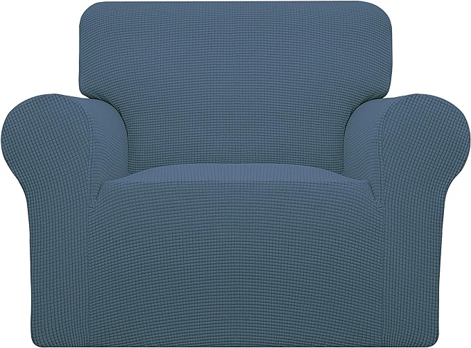 Easy-Going Stretch Chair Sofa Slipcover 1-Piece Couch Sofa Cover Furniture Protector Soft with Elastic Bottom for Kids, Pet. Spandex Jacquard Fabric Small Checks (Chair, Bluestone)