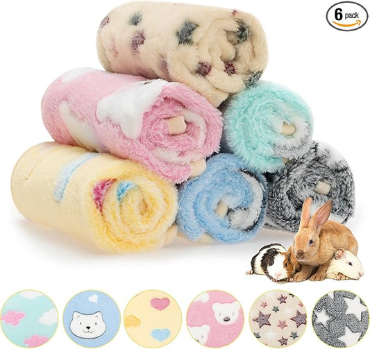 Guinea Pig Bedding Blankets - 6 Pack Soft Fleece Liner Small Animal Cage Accessories for Rat Hedgehog Chinchilla Hamster Rabbit Bunny, Washable Sleep Mat Bedding Accessories (16"*24")