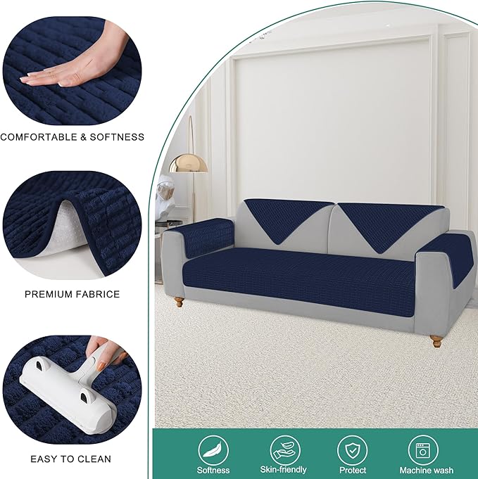 Foxdecor Couch Arm Covers Sofa Arm Cover, Arm Chair Covers Set of 2, Non-Slip Chair Arm Covers, Arm Rest Cover for Sofa, Armchair Slipcovers Couch Protector. (Dark Blue 26x26 inch)