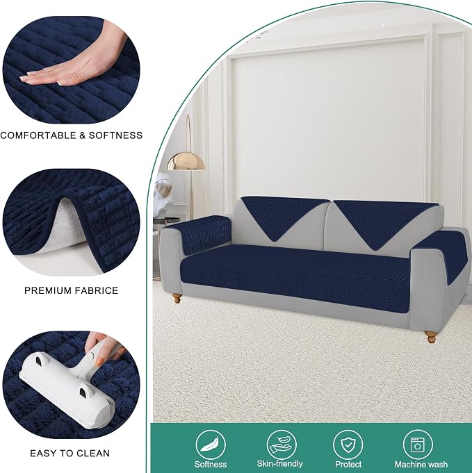 Foxdecor Couch Arm Covers Sofa Arm Cover, Arm Chair Covers Set of 2, Non-Slip Chair Arm Covers, Arm Rest Cover for Sofa, Armchair Slipcovers Couch Protector. (Dark Blue 30x30 inch)