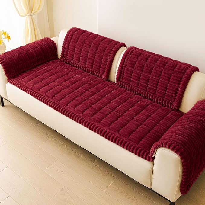 hyha Couch Cover for Dogs Washable, Non Slip Thick Flannel Sofa Protector, Pet Friendly Plush Furniture Cover for Sectional Sofa & Loveseat (Red, 27.6" x 27.6")