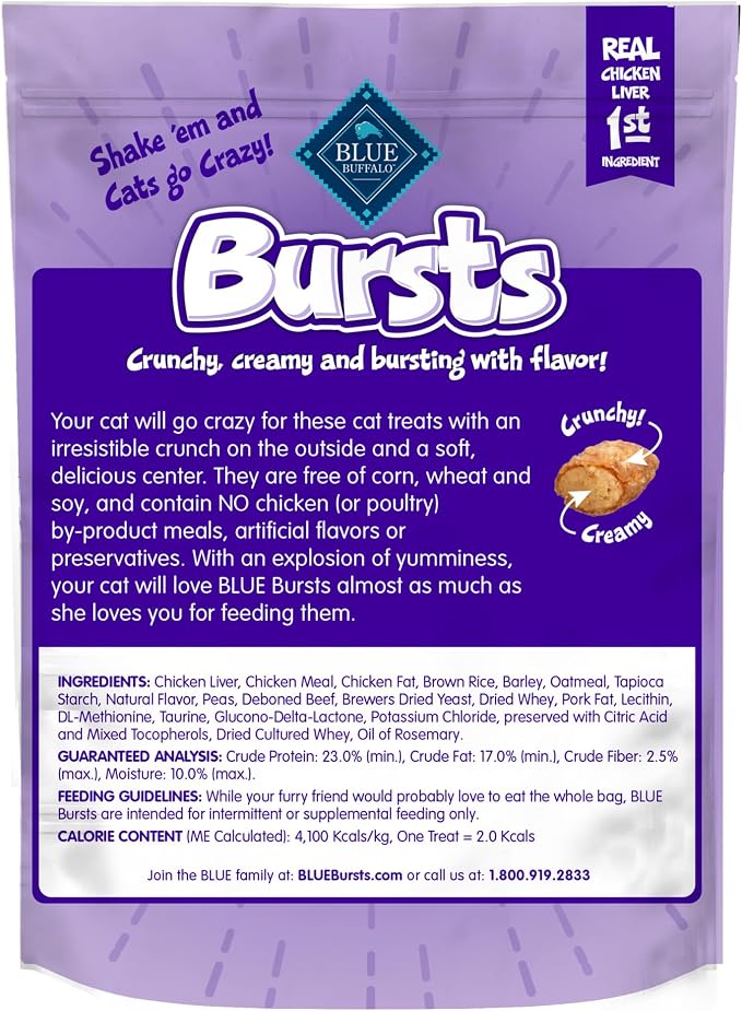 Blue Buffalo Bursts Crunchy & Creamy Cat Treats, Great for Training, Delish Liver & Beef, 5-oz Bag