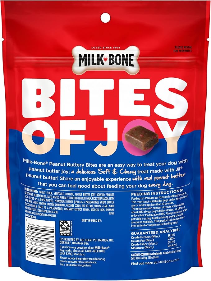 Milk-Bone Peanut Buttery Bites Soft Dog Treats with Jif Peanut Butter,11.8-Oz. Bag,(Pack of 2)