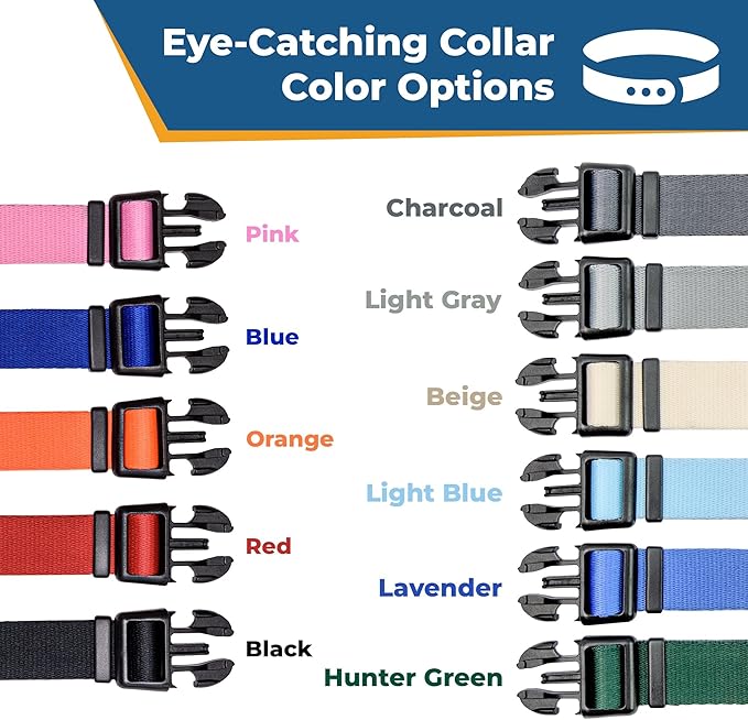 GoTags Personalized Dog ID Tag Collar, Adjustable Nameplate Collar with Custom Engraved Steel Slide On Pet Tag, Silent, No Noise Identification Name Number Many Color Options (Classic, Medium)