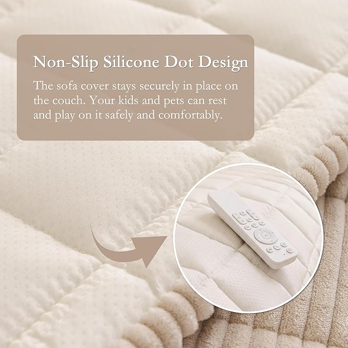 MEETSKY Couch Cover for Dog Washable, Non-Slip Sofa Protector for Loveseat Pet Friendly Sofa Covers for 2 Cushion Couch Dog Mats for Couches Soft Furniture Covers, 27.6" x 59", Oatmeal