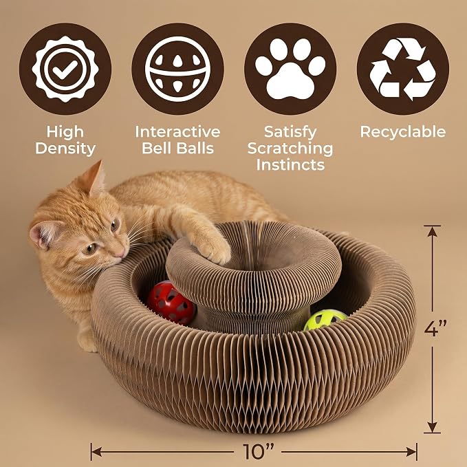 Magic Organ Cat Scratcher Board with 2 Bell Ball, Cat Ball Adventure The Ultimate Interactive Mental Physical Exercise for Indoor Cats Toy
