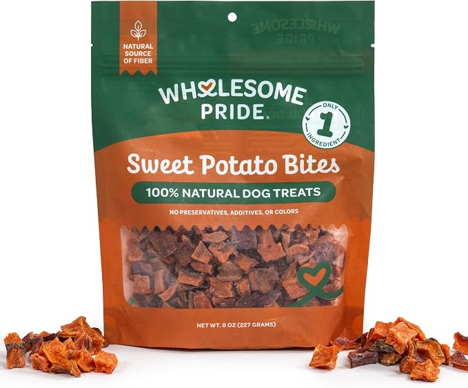 Wholesome Pride Healthy Sweet Potato Bites – Sensitive Stomach Dog Treats, No Preservatives, Single-Ingredient, No Grain, 8 oz