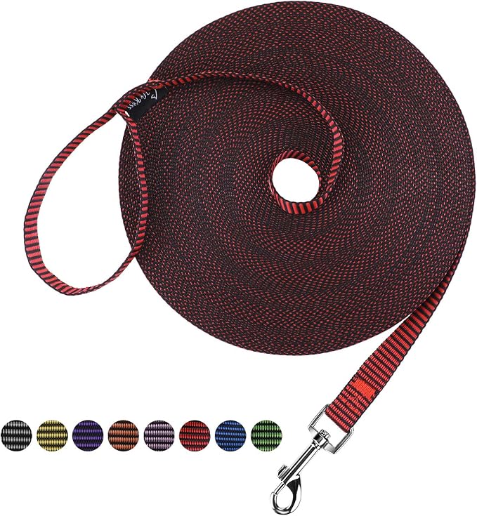 Hi Kiss Dog/Puppy Obedience Recall Training Agility Lead - 15ft 20ft 30ft 50ft 100ft Training Leash - Great for Training, Play, Camping, or Backyard(15ft,Black_red)