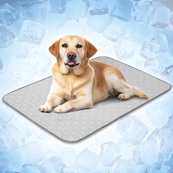 PetAmi Dog Cooling Mat, Waterproof Self Cooling Dog Pad with Non-Slip Backing, Q-Max >4.0 Pet Cooling Mat for Crate, Couch, Kennel & Car, Indoor Outdoor Summer Use, Light Grey, 40x60