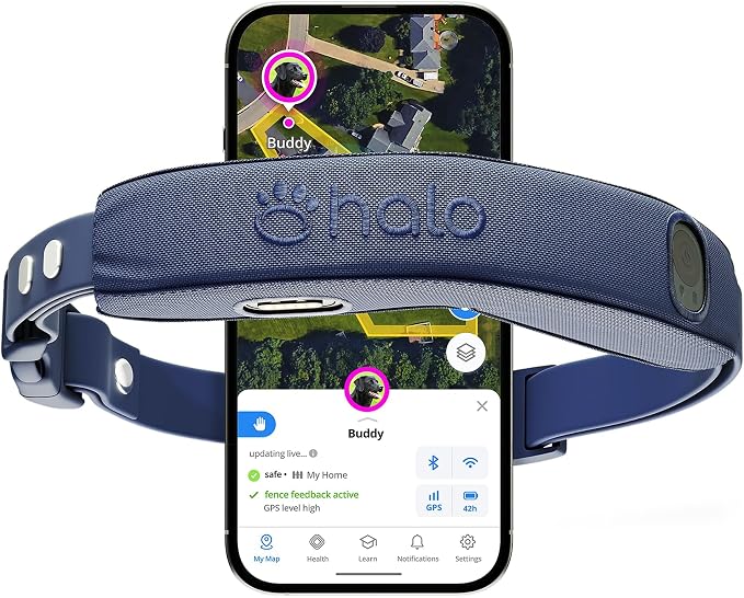 Halo Collar 5 Wireless Dog Fence & GPS Dog Collar, Keep Your Dog Safely Contained Outdoors with App-Controlled Boundaries and Real-Time Tracking, One Size, Midnight