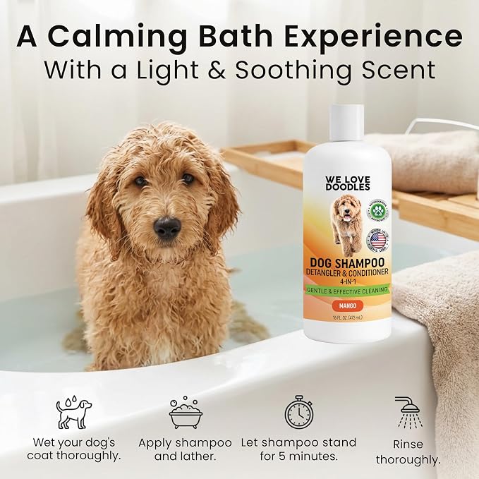 Dog Shampoo and Conditioner & Detangler - Best Goldendoodles, Poodles & Doodle Shampoo for Smelly Dogs, Sensitive Skin Puppy Shampoo, Goldendoodle Must Haves (Shampoo & Detangler (Mango))