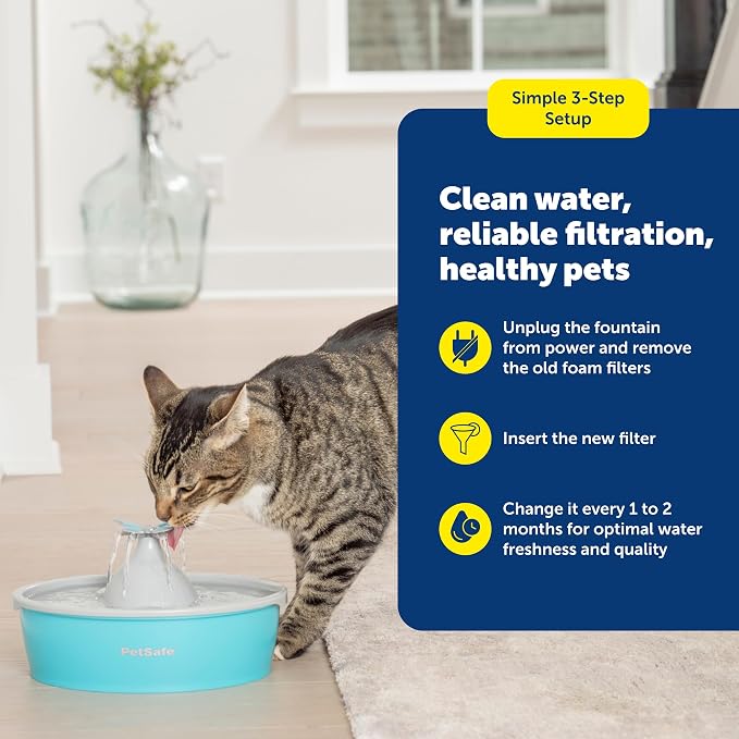 PetSafe Drinkwell Replacement Foam Filters - Compatible with PetSafe Ceramic and Stainless Steel Pet Fountains for Water Dispensers, 2 Pack (PAC00-13711)