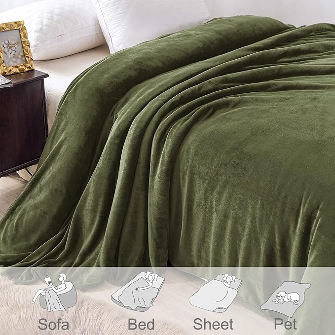 Exclusivo Mezcla Fleece Blanket Twin Size for Bed, Super Soft and Warm, All Season, Cozy, Plush, Lightweight, 90x66 Inches, Olive Green