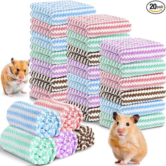Moukeren 20Pcs Guinea Pig Fleece Bedding Blankets Bulk Washable Small Animal Fleece Cage Liners Pet Wash Cloth Sleeping Mat Cover for Hamster Chinchilla Rabbit Hedgehog(Multicolor, 12 x 12 Inch)