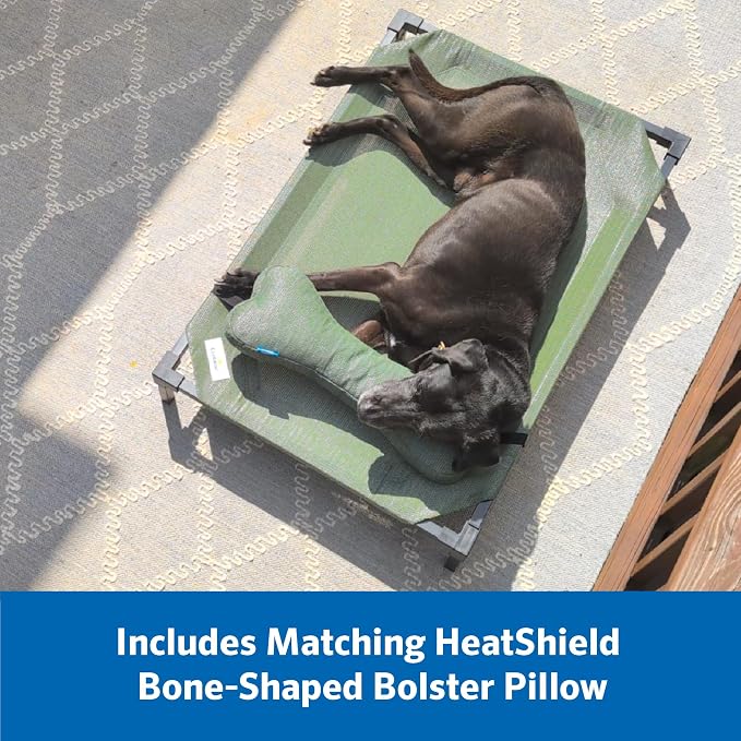 Coolaroo Pro Elevated Dog Bed with HeatShield Fabric – Advanced Cooling Raised Cot for Medium & Large Breeds, Easy-Clean, Low-to-Ground Access, Bonus Bolster Pillow – Pacific Crest Blue