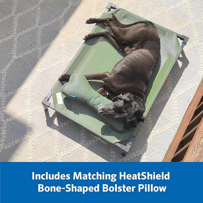 Coolaroo Pro Elevated Dog Bed with HeatShield Fabric – Advanced Cooling Raised Cot for Small & Medium Breeds, Easy-Clean, Low-to-Ground Access, Bonus Bolster Pillow – Glacier Grey