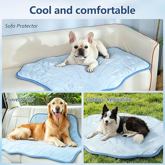 RIOGOO Dog Cooling Mat,Washable Cool Mat for Dogs,Self Cooling Pads for Dogs Cats,Cool Fabric & Internal Cooling Pad (Medium, Seashell Style)