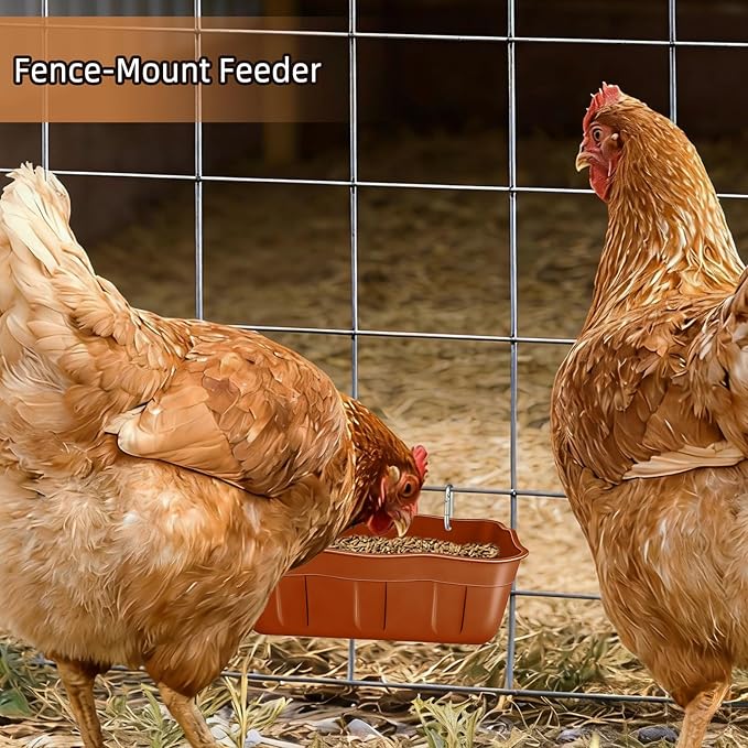Hanging Chicken Feeders,Duck Feeder Waterer,Small Feed Trough 1.3 Quart 3 Pack,Hanging Fence Feed Trough for Poultry,Terracotta