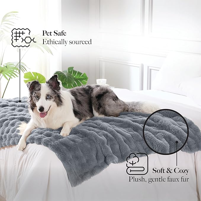 Modern Threads Water-Resistant Faux Rabbit Fur Pet Blanket for Dogs & Cats – Ultra-Soft Couch, Bed & Crate Protector, 40x50 Dark Grey