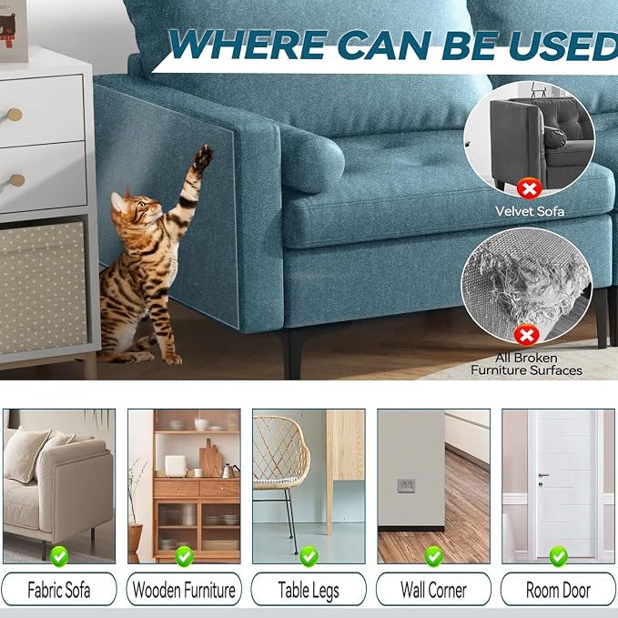 [Thicken Vinyl] Cat Scratch Furniture Protector, 165"x15" Couch Protector from Cat Claws, Single-Sided Sticky Anti Scratch Furniture Protector,Extended Size Protects More Furniture+50 Fixing
