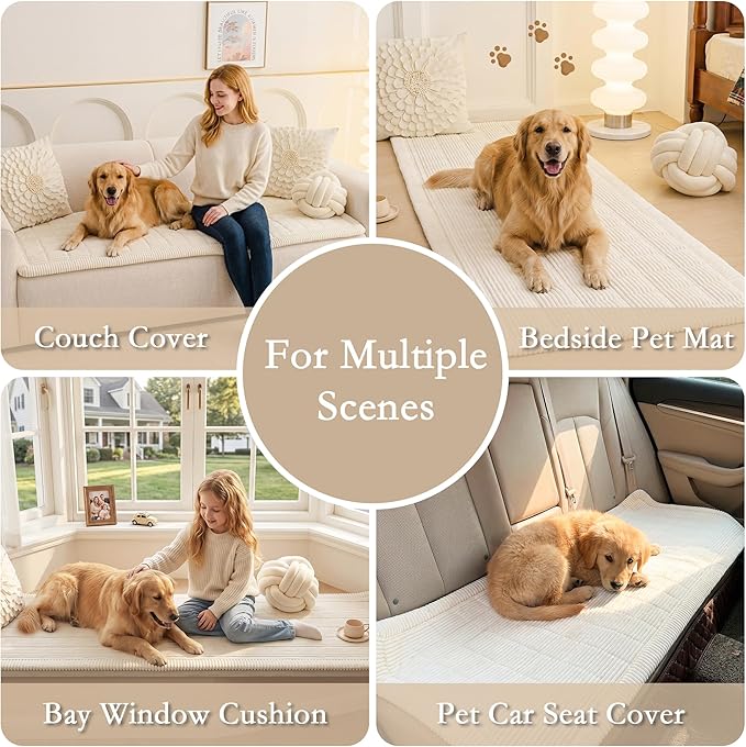 MEETSKY Couch Cover for 2 Cushion Couch Sofa, Non-Slip Couch Cover for Dog Washable Sofa Protector Pet Friendly Dog Mats for Couches Soft Furniture Covers, 27.6" x 70.9", Cream