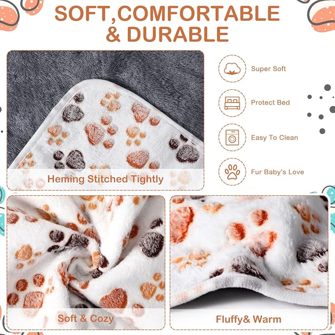 Reginary 4 Pcs Waterproof Guinea Pig Blankets Washable Small Animal Fleece Bedding Absorbent Guinea Pig Cage Liners Reusable Training Pee Pad Pet Sleep Mat for Hamster(Paw Print,35 x 24 Inch)