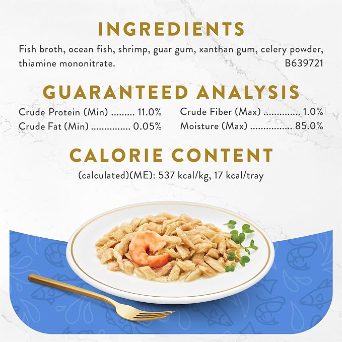 Fancy Feast Purina Lickable Appetizers Grain Free Wet Cat Food Topper Ocean Fish Appetizer with a Shrimp Cat Food Topper - 1.1 oz. Trays,(Pack of 20)
