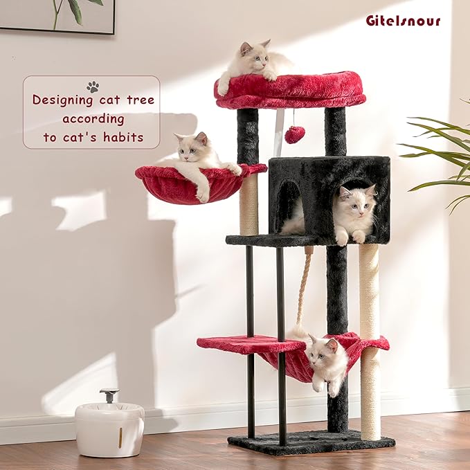 Gitelsnour Cat Tree, Cat Tower for Indoor Cats, 43.3 inch Gothic Cat Tree Tower with Sturdy Steel Tube, Hammock, Cat Condo for Small Cats and Kittens, Scratching Post, Black and red GCT004SBR