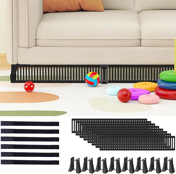 Under Couch Toy Blocker for Kids & Pets – No-Glue Sofa Gap Filler Secured to Sofa Legs, Under Couch Guards, Floor & Carpet Friendly, Quick Install & Removable, 3.2" Height, 8 Pack