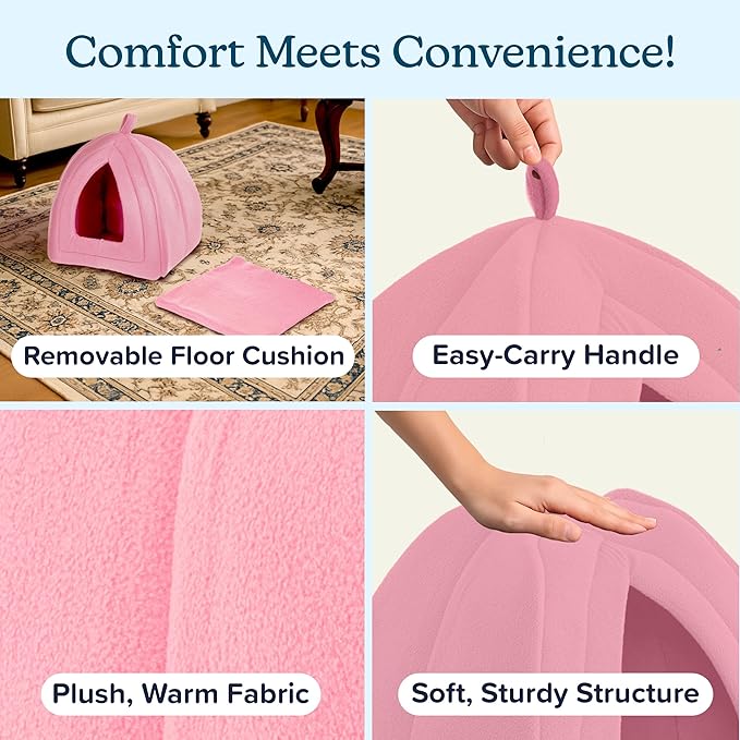 Cat House - Indoor Bed with Removable Foam Cushion - Pet Tent for Puppies, Rabbits, Guinea Pigs, Hedgehogs, and Other Small Animals by PETMAKER (Pink)