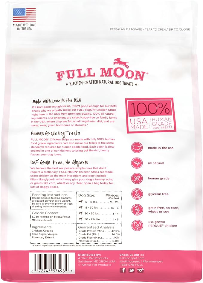 Full Moon Chicken Strips Healthy All Natural Dog Treats Human Grade Made in USA Grain Free 12 oz