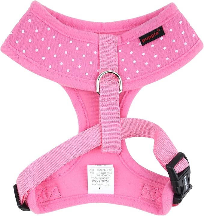 Puppia Dotty Dog Harness Over-The-Head No Pull No Choke Walking Training Adjustable for Small & Medium Dog, Small, Pink