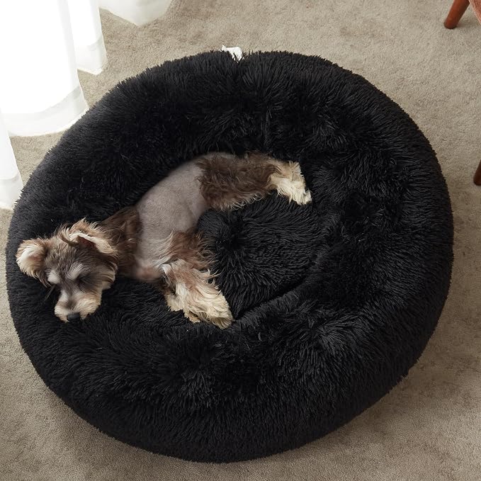 WESTERN HOME WH Calming Anti-Anxiety Donut Dog & Cat Bed, Warming Cozy Soft Round Cushion, Fluffy Faux Fur Plush Cuddler for Small Medium Dogs and Cats