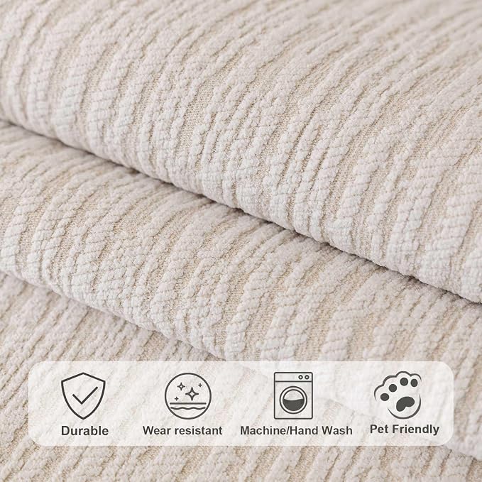 Soft Waterproof Chenille Cover Washable, Non Slip Sectional Sofa Covers for 3 Cushion Couch Sofa L Sharped Sofa Slipcover for Pets, Furniture Protector (1 PCS 36"x94" White)