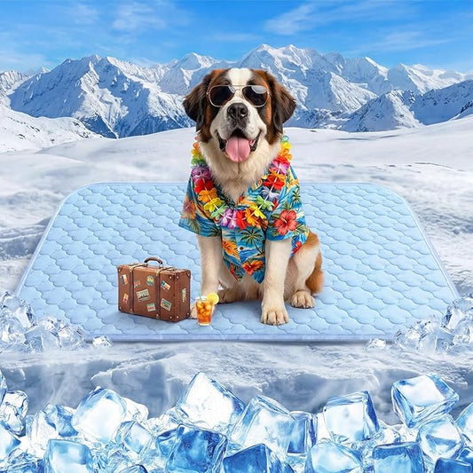 Cooling Mat for Dogs Extra Large 43" x 31", Q-Max>0.5 Cooling Pet Bed Outdoor & Indoor Use w Ice Silk Fabric & Waterproof Cover, Summer Cool Pad for Dog, Non-Slip Washable Pet Blanket for Crate Kennel