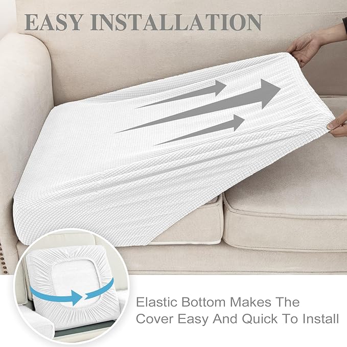 LA MEACK Couch Cushion Cover Chaise Lounge Cover Washable Separate Seat Chaise Couch Cover Stretch Sectional Sofa Slipcover(1 Piece for Chaise or Sofa 3-Seater, White)