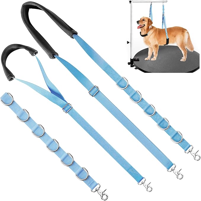 Dog Grooming Belly Strap - Dog Grooming Table Arm Extender with Clamp Extension Loop Bathing Restraint Leash No Sit Haunch Holder for Small & Medium Dogs Hair Cutting Washing (Blue)
