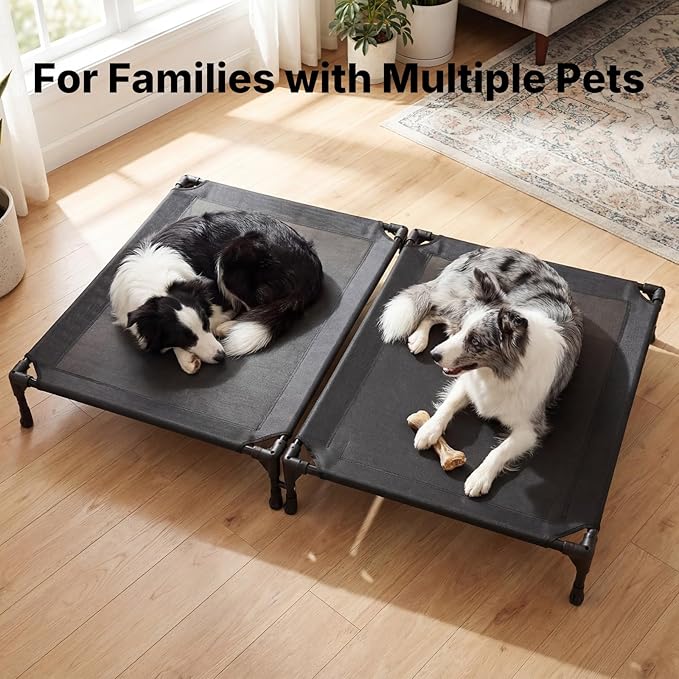 Veehoo Cooling Elevated Dog Bed, Raised Dog Bed for Two Dogs, Indoor Outdoor Pet Cot with Breathable Teslin Mesh & Anti-Slip Rubber Feet, Durable Double Dog Bed for Multi-Pet Homes, 35" x 25", Black