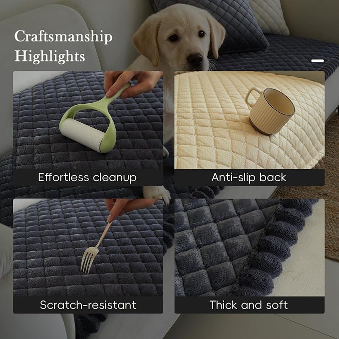 Diamond Quilted Couch Cover for Dogs Non Slip - Large Silicone Particles Pet Friendly Thick Sofa Slipcover for 3 Cushion Couch Washable Furniture Protector Mat for Dogs Cats