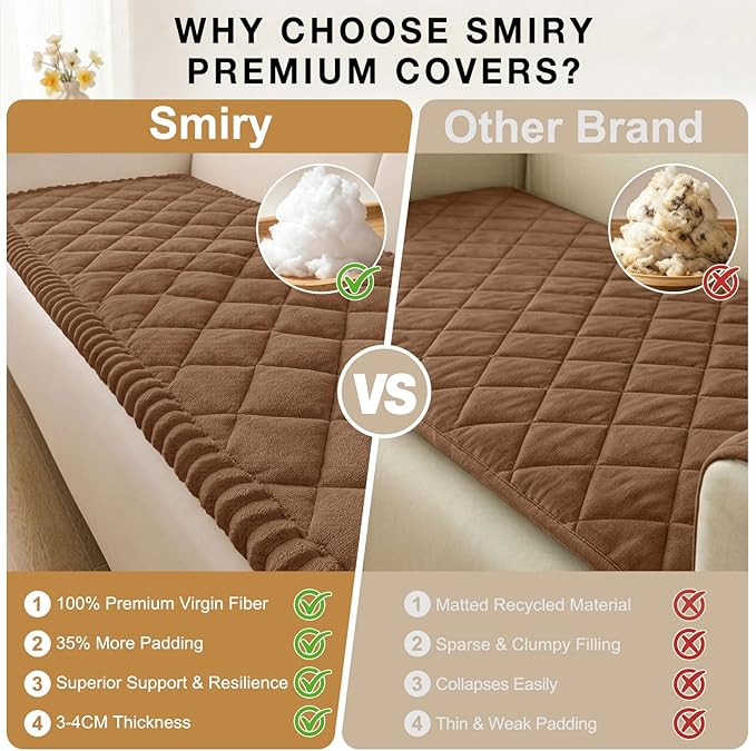 Smiry Couch Cover for Dogs, Non Slip Washable Pet Sofa Protector for Large Dogs, Cats, Fuzzy Plush Sofa Covers for 3 Cushion Couch, Against Fur, Dirt & Scratch Resistant, Brown, 27.6"×70.9"