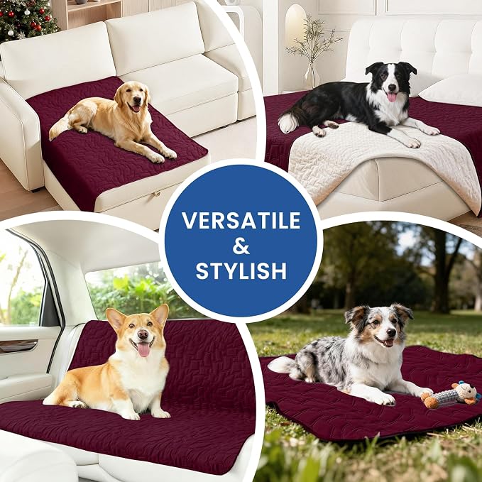 Waterproof Dog Bed Cover, Non-Slip Dog Blanket for Couch, Couch Covers for Dogs Washable, Pet Blanket for Furniture, Pet Bed Mat for Sofa, Car, Pet Supplies Christmas (52x82 Inch, Burgundy)