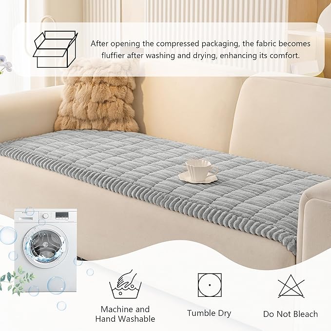 MEETSKY Non Slip Couch Covers for 3 Cushion Sofa Pet Friendly, Light Grey Couch Cover for Dogs Washable, Soft Sofa Covers Couch Protector Covers, Dog Mat for Couches,27.6" x 82.7"