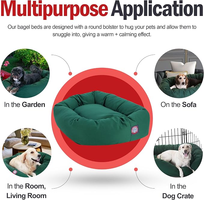 Majestic Pet 52 Inch Bagel Calming Dog Bed Washable – Cozy Soft Round Dog Bed with Spine Support for Dogs to Rest their Head - Fluffy Donut Dog Bed 52x35x11 (Inch) - Round Pet Bed X-Large – Green
