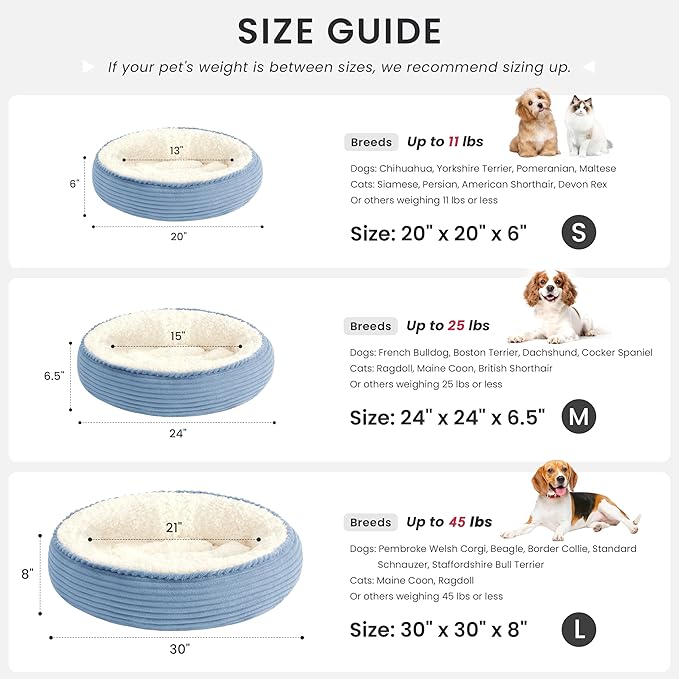 Love's cabin Round Donut Cat and Dog Cushion Bed, 24in Pet Bed for Small or Medium Dogs, Anti-Slip & Water-Resistant Bottom, Soft Durable Fabric Pet Beds, Washable Calming Cat Bed Sky Blue